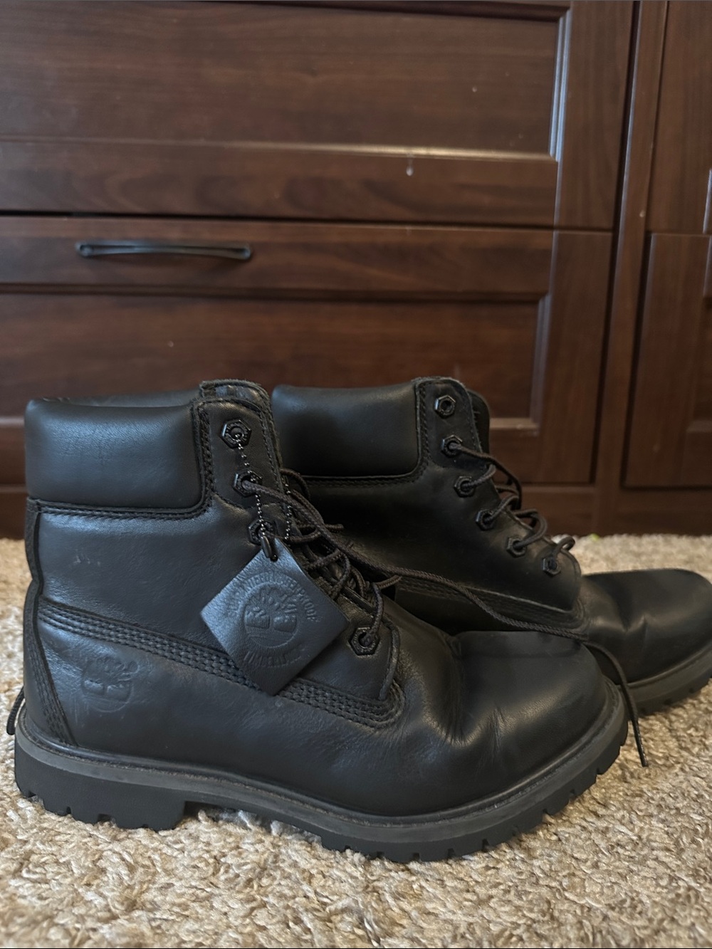 Timberland Black Leather Lace-Up Work Boots
